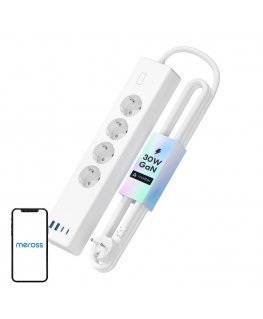Meross MSP844(EU) viedtālvadības ātrās uzlādēšanas strāvas izdale, 4 kontaktligzdas + 2x USB-A + 2x USB-C (Matter)