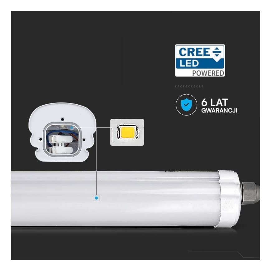 Läbipaistev laelamp Oprawa hermetyczna LED V-TAC CREE CHIP G-seeria 60cm 18W 135Lm/W VT-6076 4000K 2410lm 6 aastat garantiid – 2