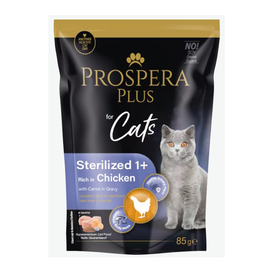 Konservi kaķiem - Prospera Plus, Cat Pouch Sterilized 1+, Chicke