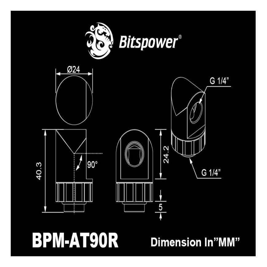 Bitspower Artemis 90 Degree Fitting - Rotatable, Sandblasted Silver – 2
