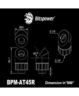 Bitspower Artemis 45 Degree Fitting - Rotatable, Sandblast Silver