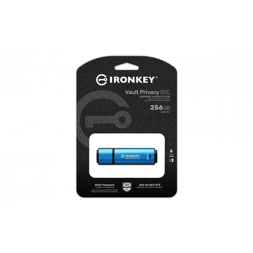 Kingston Technology IronKey 256GB USB-C Vault Privacy 50C AES-256 Encrypted, FIPS 197 – 3