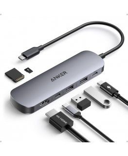 7в1 Док-станция Anker Nano 100W 2xUSB-C, 2xUSB, 1xHDMI, слот для SD/Micro SD серый