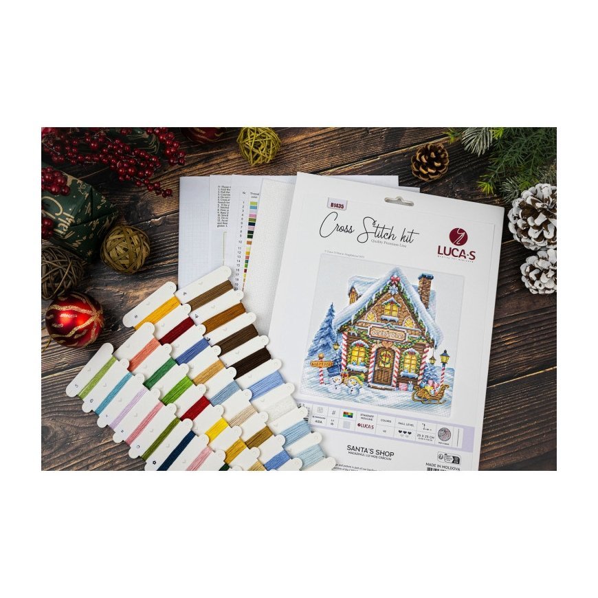 Luca S Cross Stitch Kit. "Santa's Shop" 25x25cm SB1435