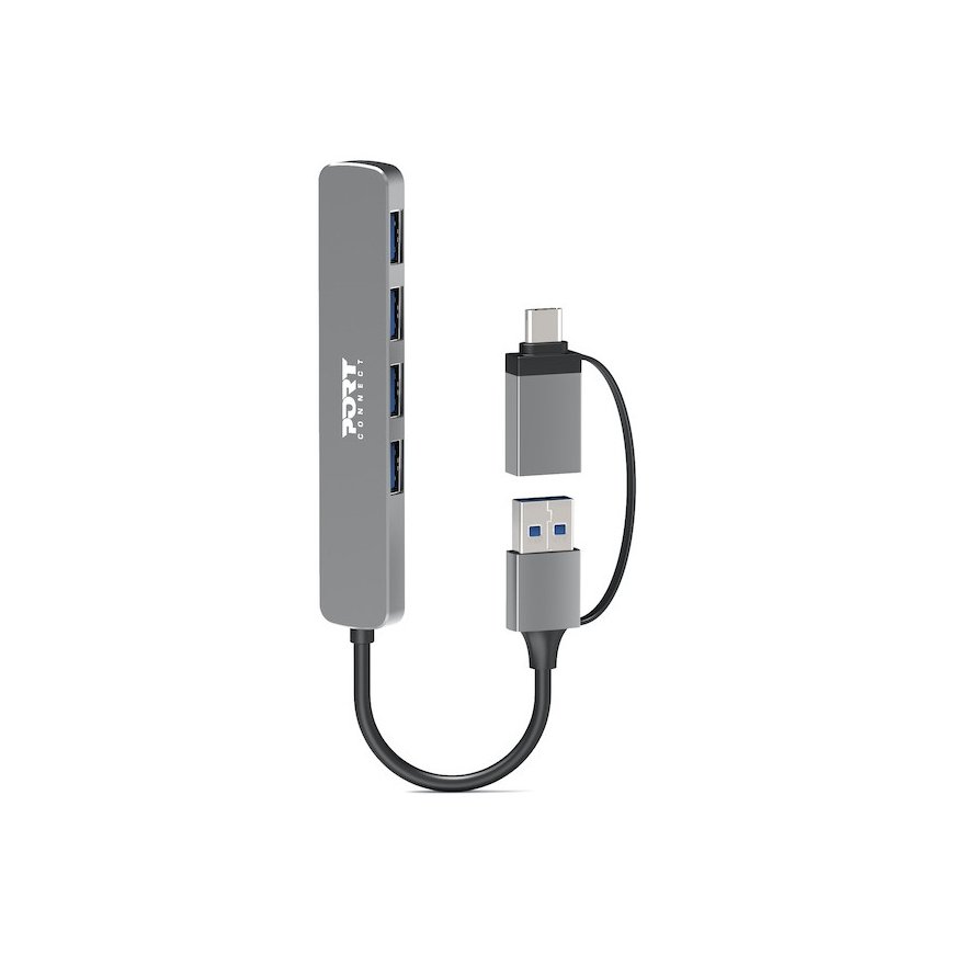 Port Designs 900161 interface hub USB 2.0 Type-A 5000 Mbit/s Silver
