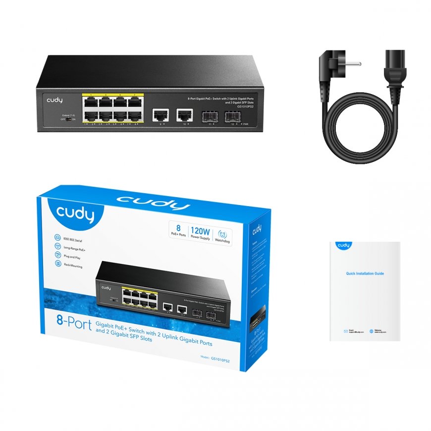 Cudy GS1010PS2 сетевой коммутатор Неуправляемый Gigabit Ethernet (10/100/1000) Питание по Ethernet ( – 5