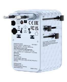 Verbatim Charge 'n' Travel 100W Universal Travel Adapter with retractable cable Blue