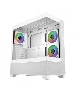 Cooler Master - Elite 690 Wood - ATX-kotelo, läpinäkyvä sivupaneeli, 3x 120mm ARGB-tuulettimet, Valkoinen