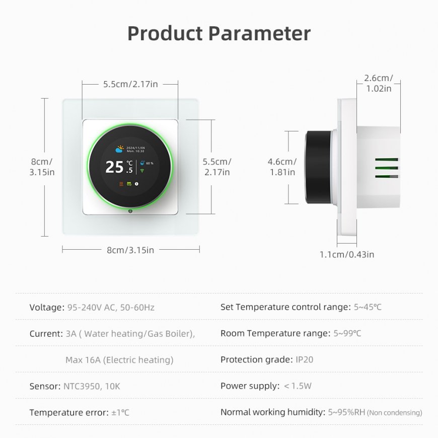 Smart thermostat WiFi Avatto WT20R-WH-3A-W-WiFi