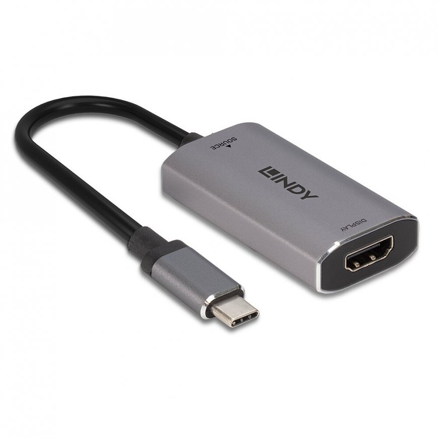 Lindy 43327 videokaapeli-adapteri 0,11 m USB Type-C HDMI musta, Harmaa – 3