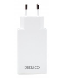 Deltaco USB-C wall charger 67 W, 2x USB-C PD, slim, tot 67 W, white