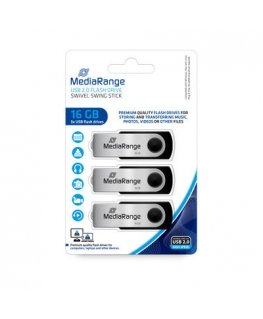 MediaRange MR910-3 USB-muisti 16 GB USB A-tyyppi 2.0 musta, Hopea