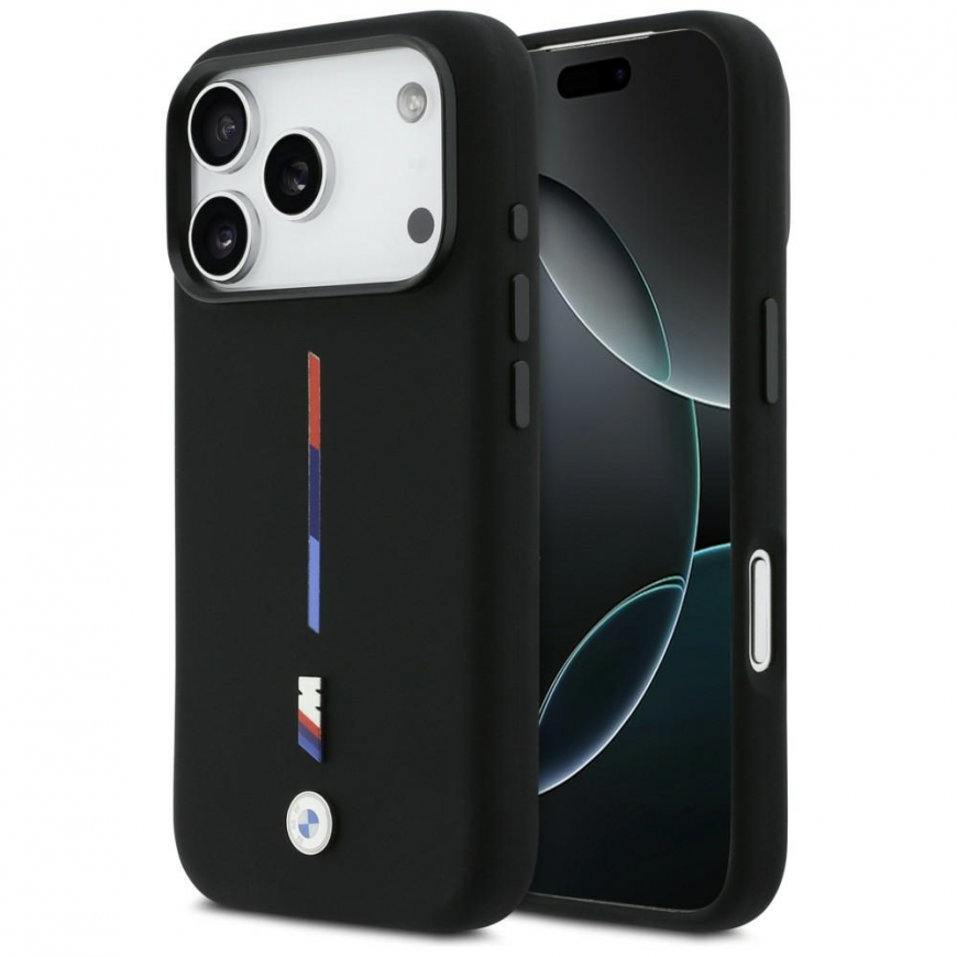 BMW M Silicon Tricolor Line MagSafe Case for iPhone 17 Pro Black