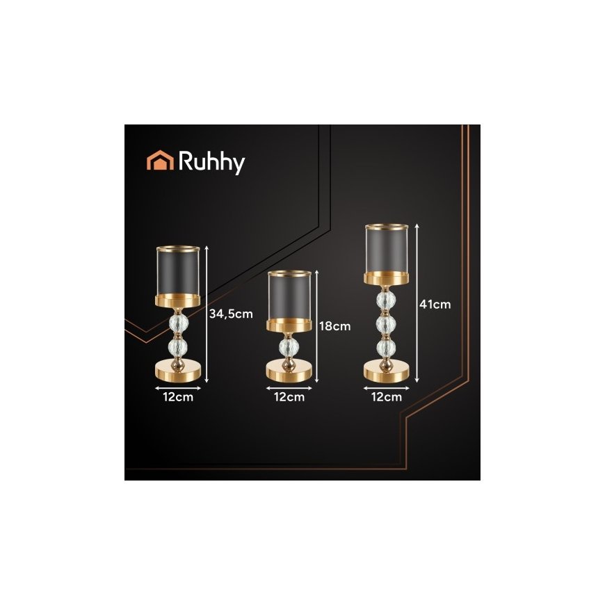 Candlestick - lantern set 3 pcs golden Ruhhy 26487