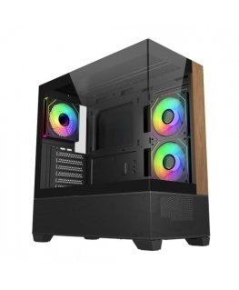 Cooler Master case Elite 690 Wood, ATX, Transparent side panel, 3x 120mm ARGB Fan, Black