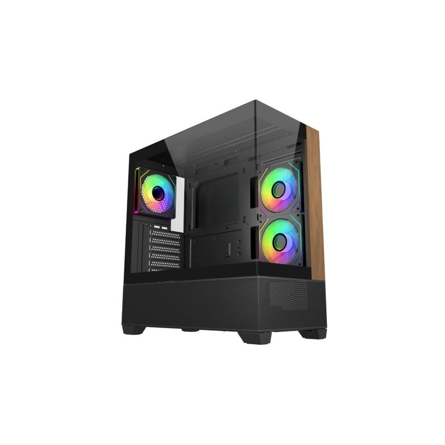 Cooler Master case Elite 690 Wood, ATX, Transparent side panel, 3x 120mm ARGB Fan, Black