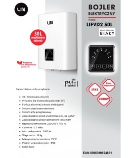 Elektriskais ūdens sildītājs Lin Lifvd2 30l balts