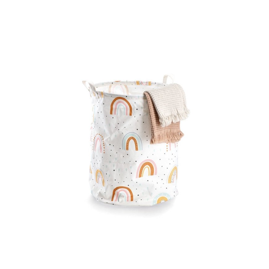 Zeller Present 14486 laundry basket Round Canvas, Cotton, Polyester Multicolour, White – 2