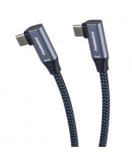 PremiumCord USB-C 2x lenktas kabelis (USB 3.2 GEN 2x2, 5A, 100W, 20Gbit/s), medvilninė apyrankė, 3m