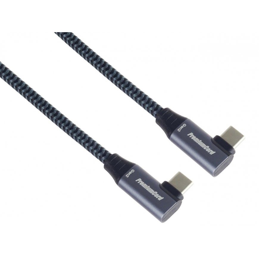 PremiumCord USB-C 2x curved cable (USB 3.2 GEN 2x2, 5A, 100W, 20Gbit/s) cotton braid, 3m – 2