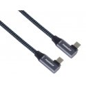 PremiumCord USB-C 2x lenktas kabelis (USB 3.2 GEN 2x2, 5A, 100W, 20Gbit/s), medvilninė apyrankė, 3m PremiumCord USB-C 2x lenktas kabelis (USB 3.2 GEN 2x2, 5A, 100W, 20Gbit/s), medvilninė apyrankė, 3m