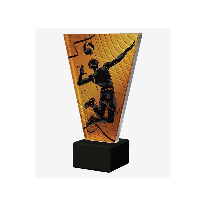 Single Color Glass Trophy on Marble Base - VOLLEYBALL