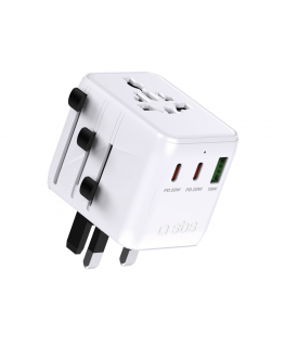 Universal travel adapter with USB-A and 2x USB-C P