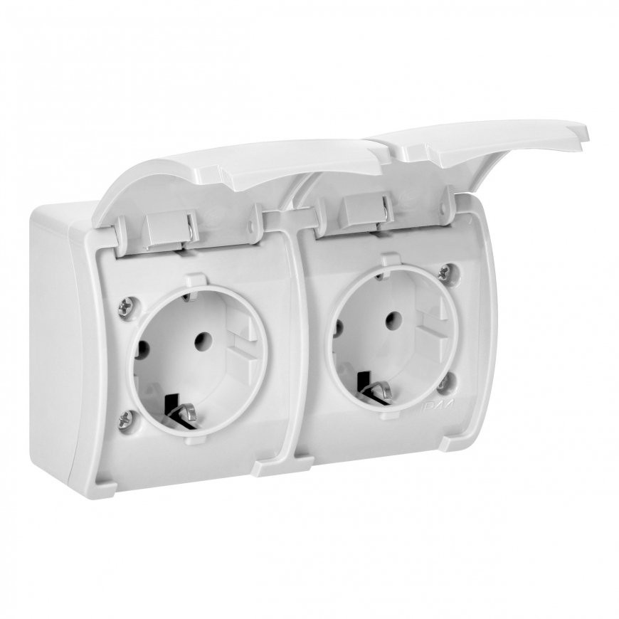 Orno kahekordne pesa 2x2P+Z Schuko AQUATIC, IP44, valge