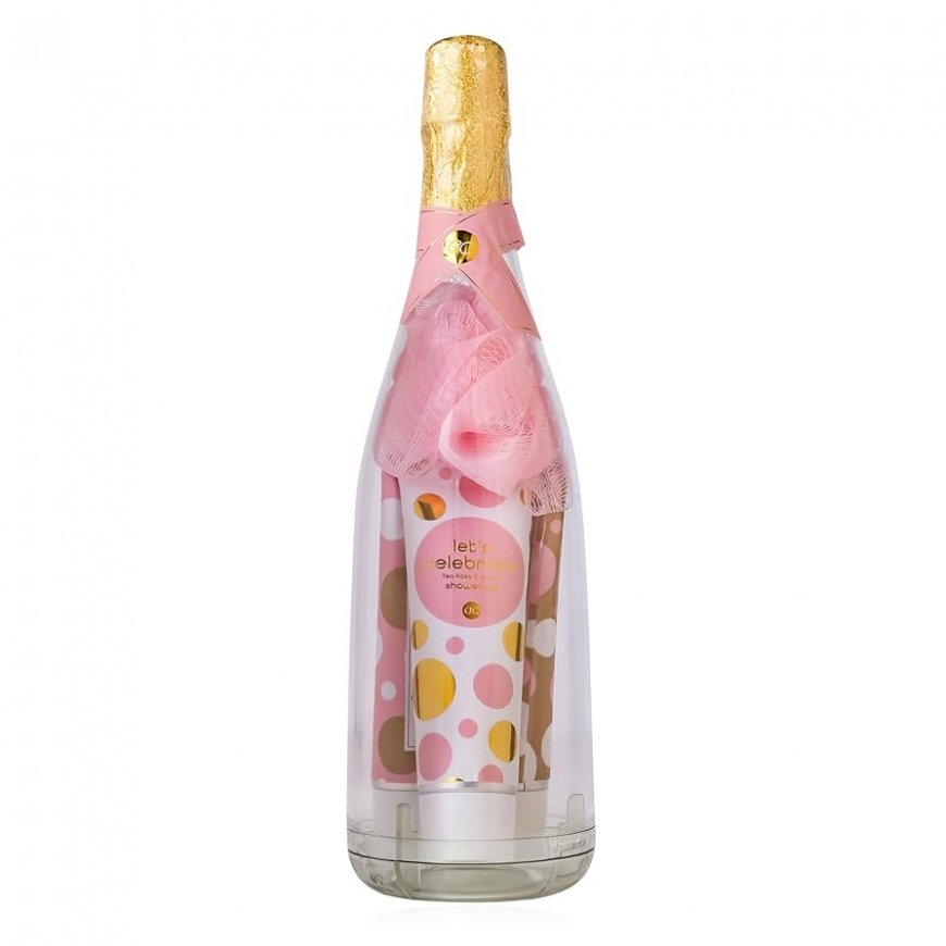 Accentra Bath set LET'S CELEBRATE in reusable gift box (champagne bottle)