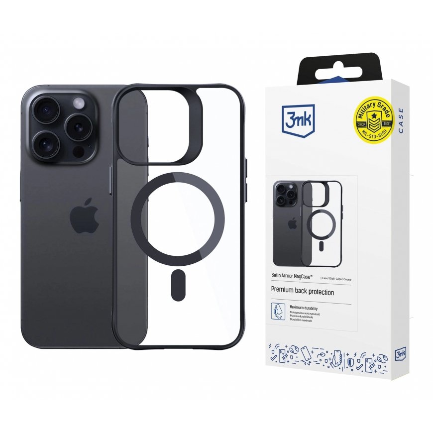 3MK Satin Armor MagCase mobile phone case 17 cm (6.69") Cover Black, Transparent – 5