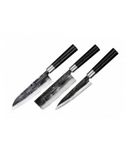 Samura SUPER 5 Komplekts 3 gab. naži Utility 162mm / Nakiri 168mm / Santoku 182mm no AUS 10 Darnāta tērauda 60 HRC (5 slāņi)
