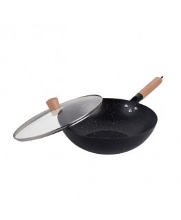 Woka panna ar vāku, melns marmors, Ø30 cm × augstums apm. 9 cm,