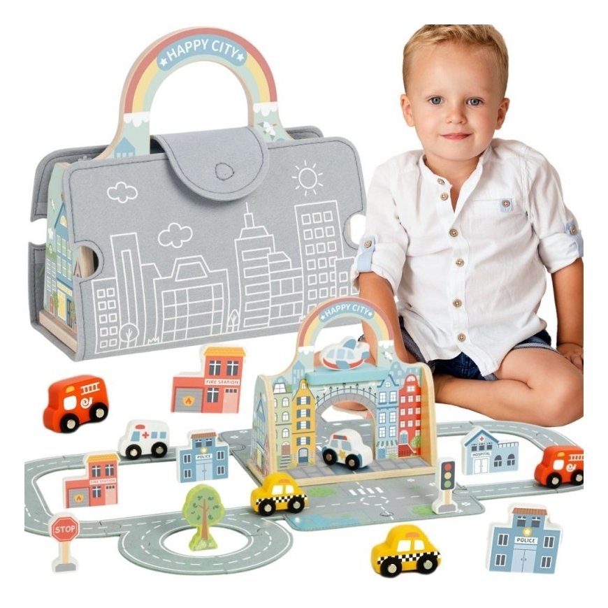 Tooky Toys TOOKY TOY Mini Kaupunki Kotelo Kannettava Setti Autot
