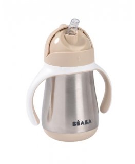 BEABA METAL WATER BOTTLE WITH STRAW, 250 ML, CLAY