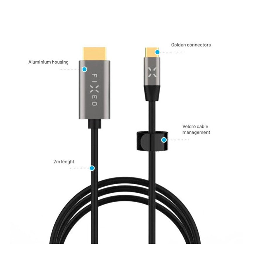 FIXED Video kabelis USB-C/HDMI, 3.1 Gen2 18Gbps, HDMI – 2