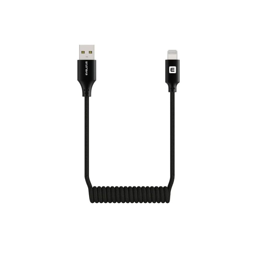AutoSpring kierretty kaapeli USB A - Lightning 1,2 m musta
