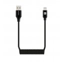 AutoSpring kierretty kaapeli USB A - Lightning 1,2 m musta
