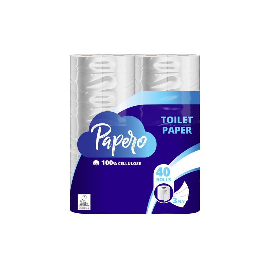 Туалетная бумага PAPERO, 3 слоя, 40 шт.