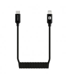 AutoSpring kierrekaapeli USB C - Lightning-liitännällä 1,2 m musta kaapeli
