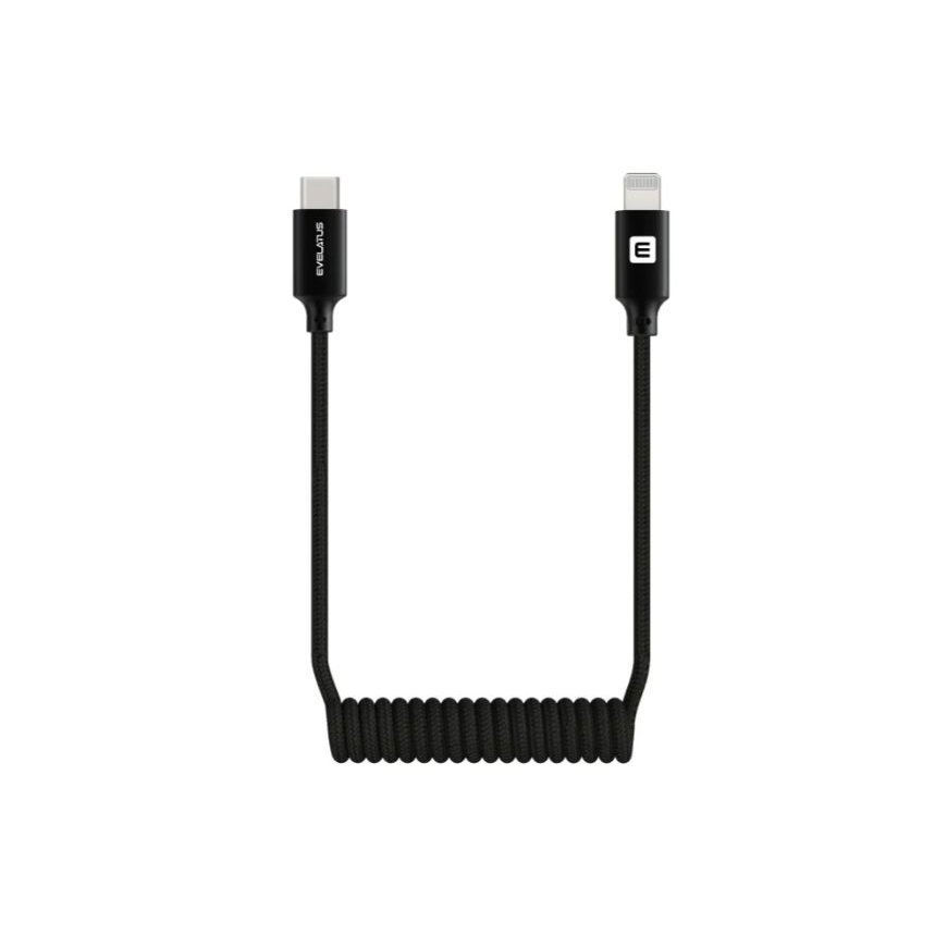 AutoSpring susukto kabelis USB C į Lightning jungtį 1.2M juodas kabelis
