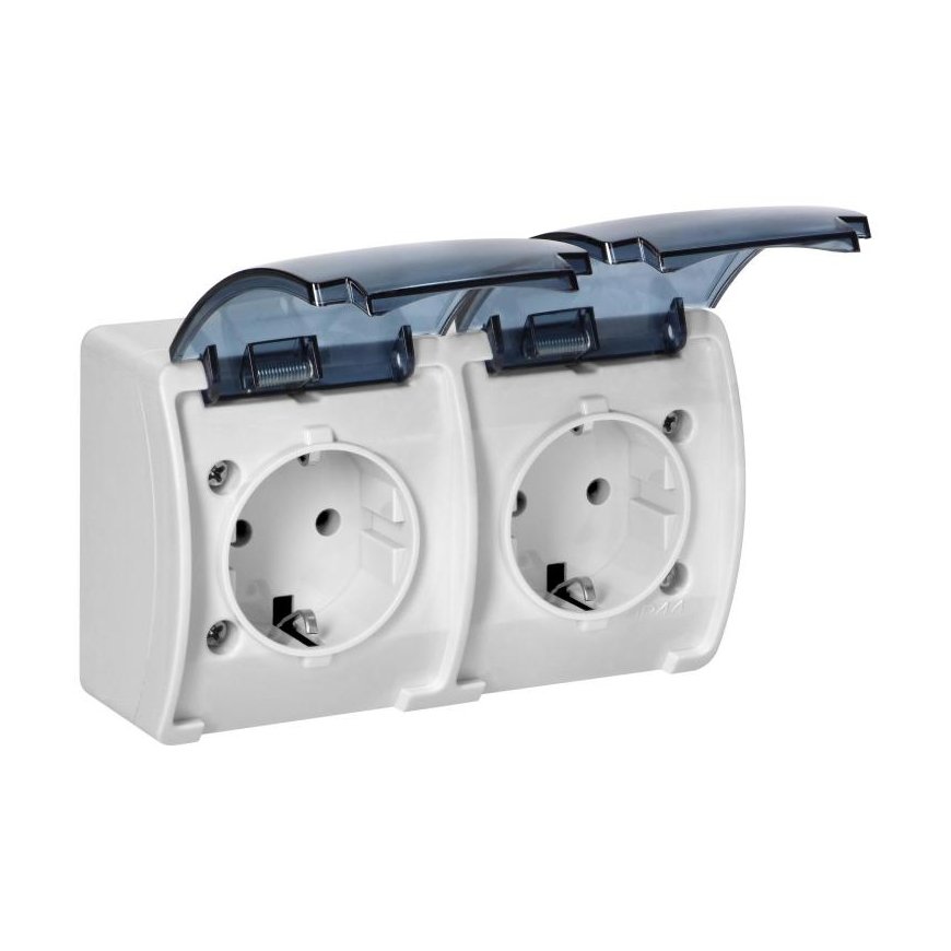Orno divvietīgs kontakts 2x2P+Z Schuko AQUATIC, IP44, dūmaka balta