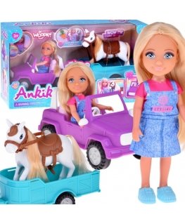 WOOPIE ROYAL Doll Niki Set with Pony, Car, and Trailer