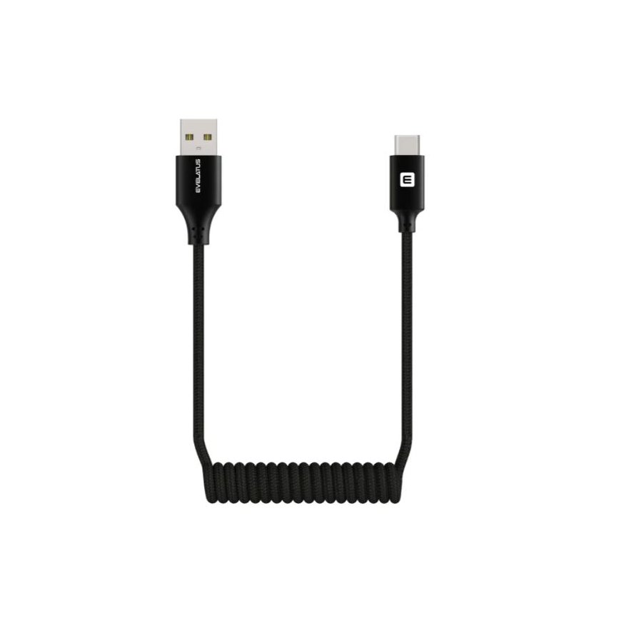 AutoSpring Coiled Cable USB A to USB C connector 1.2M Black
