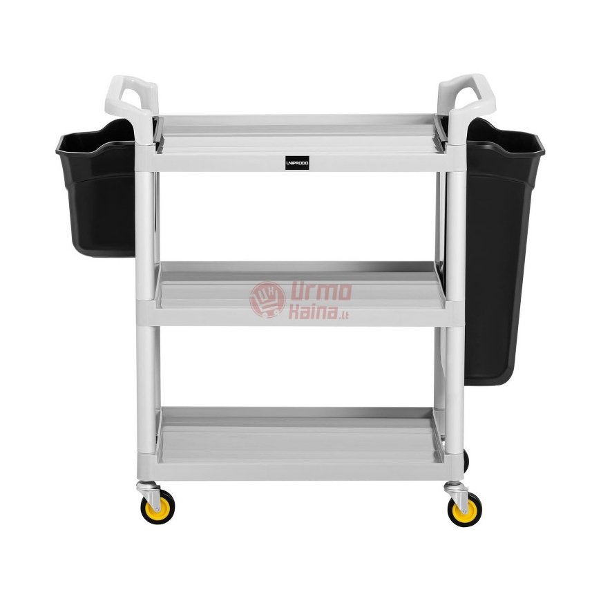 Uniprodo Viešbučio aptarnavimo vežimėlis valymui, 2 plastikiniai konteineriai, talpa iki 150 kg