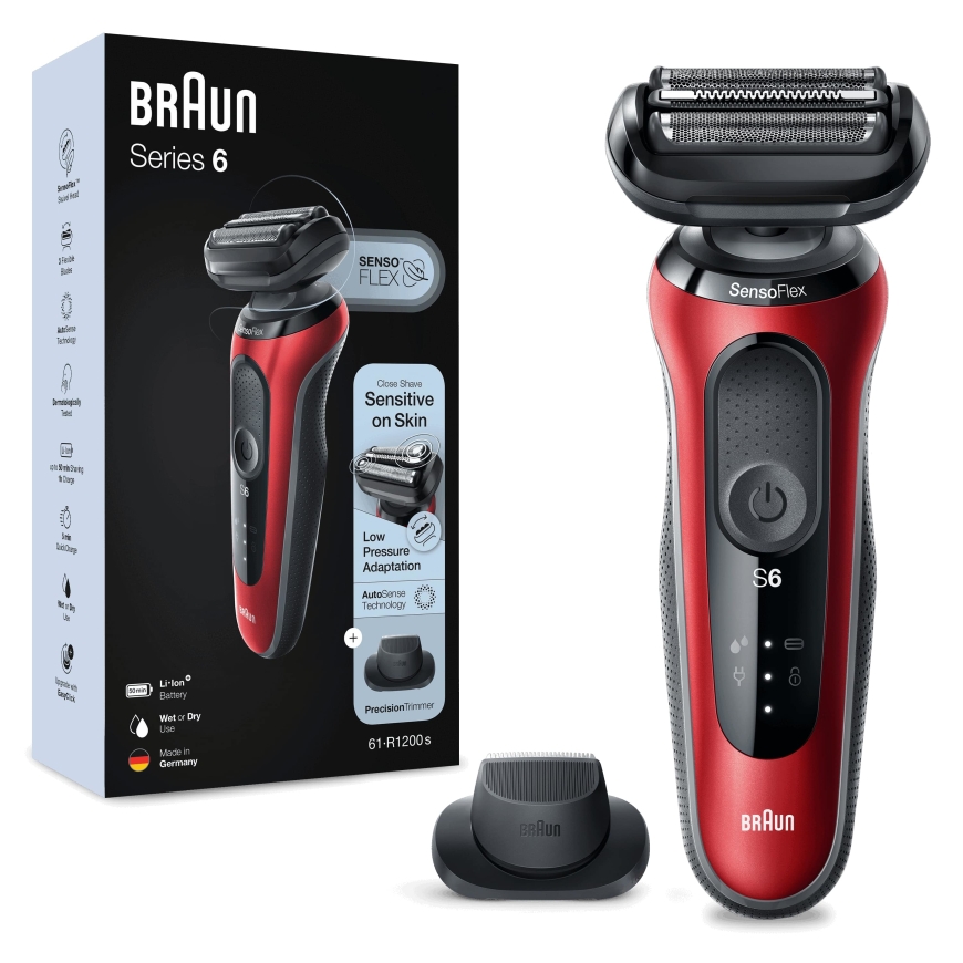 Braun Series 6 61-R1200s Сеточная бритва Триммер Черный, Красный