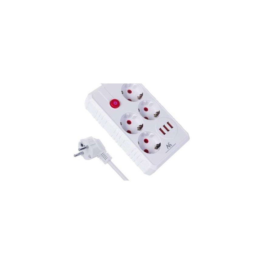 Розетка MCE392 В 4 гнезда 3xUSB, 110-240В AC 50/60Гц, макс. 2.1А 2500Вт 1,5м белая – 2