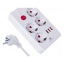 Virtalähde MCE392 4 pistorasiaa 3xUSB, 110-240V AC 50/60Hz, 2.1A max 2500W 1,5m valkoinen Virtalähde MCE392 4 pistorasiaa 3xUSB, 110-240V AC 50/60Hz, 2.1A max 2500W 1,5m valkoinen