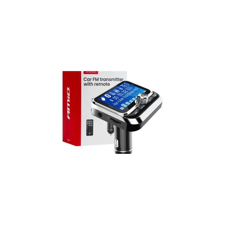 Car FM transmitter with remote control 2×USB-A 12V 24V AMIO-04657