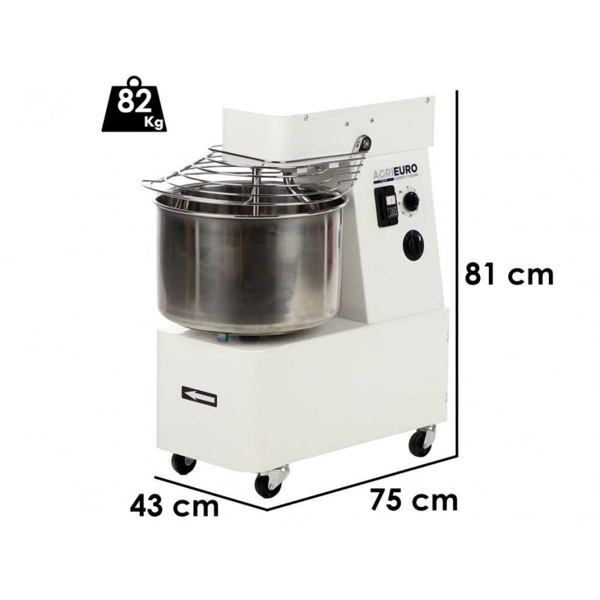 Köögikombain Prismafood Miesiarka spiraaliga, pidev vahekast, 2 kiirus, 56 kg/h, 22l, 400 V, 1100 W
