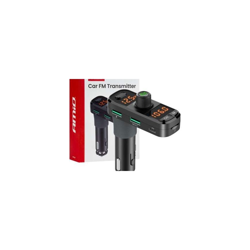 Car Transmitter FM 2×USB-A 1×USB-C microSD 12V 24V AMIO-04653